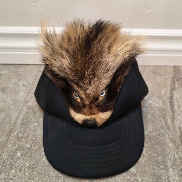 Vintage Other - vintage Racoon Fur Mountain Man Trapper hunter snap back baseball cap Hat Face